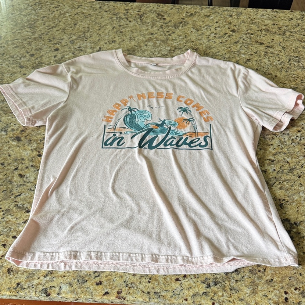 Pink Graphic T-Shirt with Beach Print